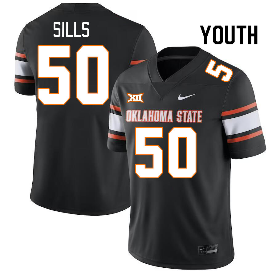 Youth #50 Wiley Sills Oklahoma State Cowboys College Football Jerseys Stitched-Black